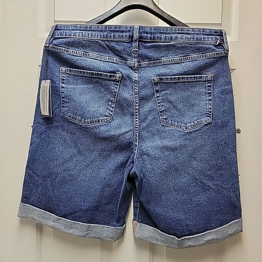 Tommy Hilfiger Women's Blue Cuffed Denim Shorts Plus Size 16W Super Cute - NEW - Picture 3 of 7